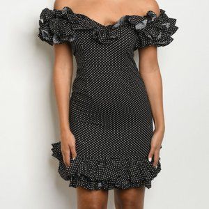 NEW SEXY BLACK WHITE POLKA DOT DRESS JUNIOR S M L